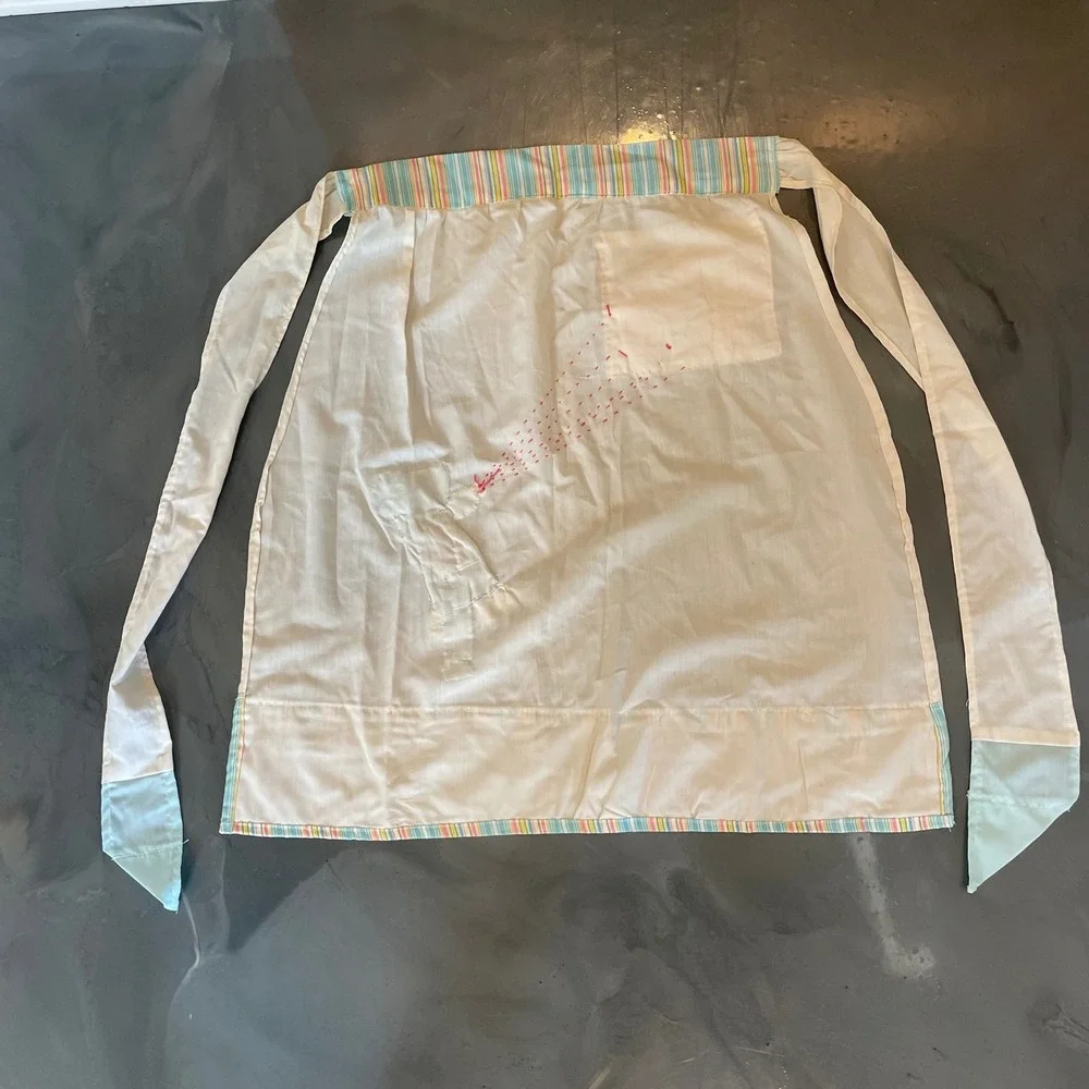VTG Handmade Sunbonnet Sue Half Apron 3D Balloons‎ Pastel Striped Cottagecore